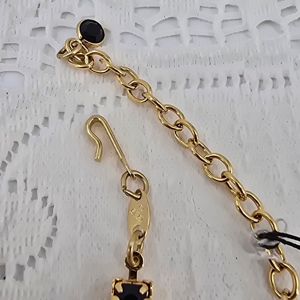 Trifari Tennis Necklace Choker Gold Tone Black and Clear Crystal - Picture 6 of 8